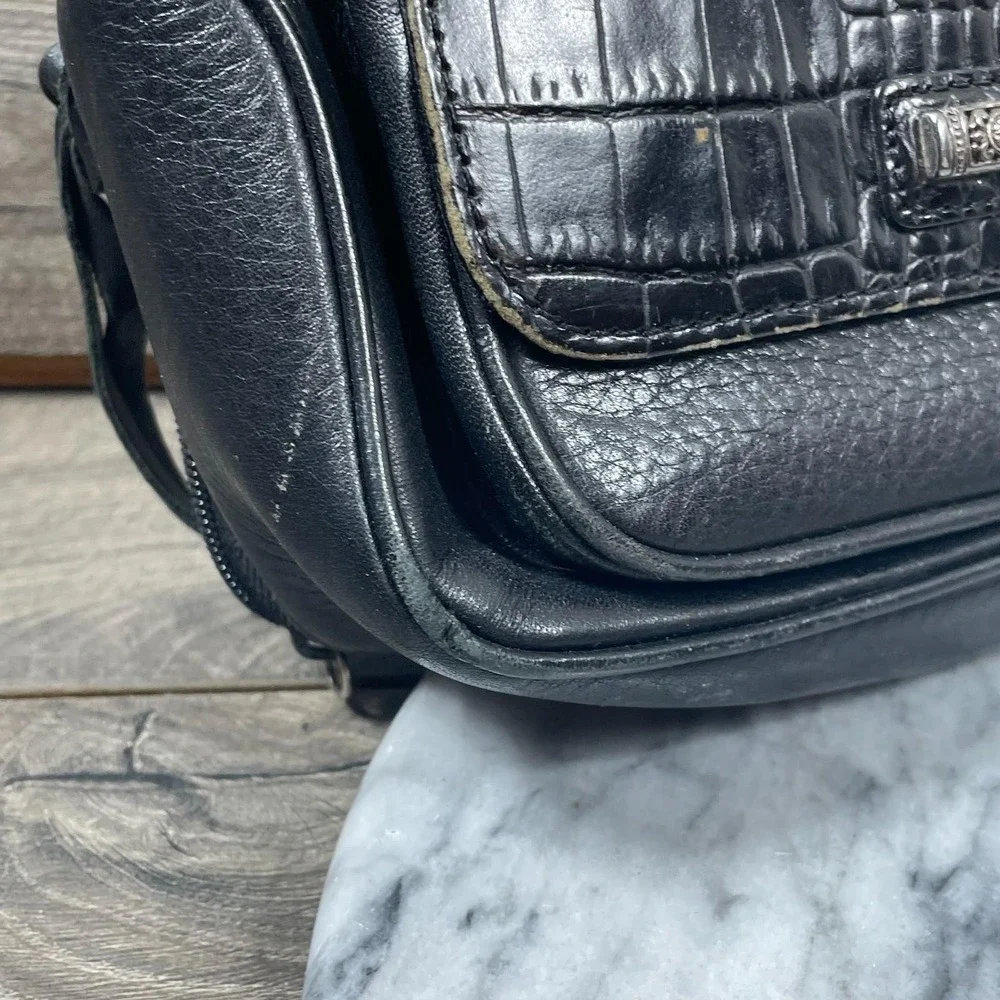 VTG Brighton Shoulder Bag Black Leather Croc Pockets Adjustable Retro Purse Y2K - Picture 5 of 16
